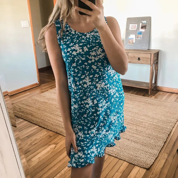 Draper James Floral Bohemian Blue Slip Wide Strap Scoop Neck Mini Dress S NWT - Picture 1 of 7